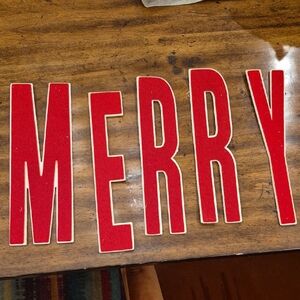 Red 'MERRY' Felt/Wood Holiday Words Sign NEW